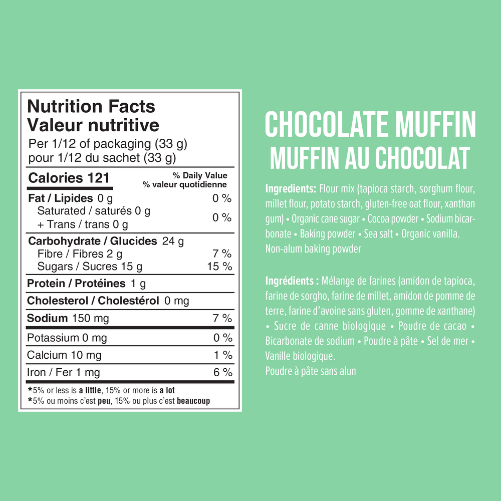 
            
                Load image into Gallery viewer, Ingrédients et valeur nutritive mélange muffins chocolat sans gluten de Lulubelle &amp;amp; co
            
        